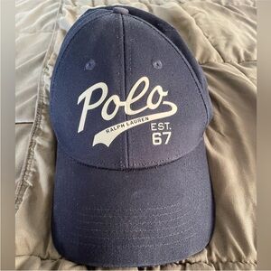 POLO Ralph Lauren 67 Logo Baseball Hat Ball Cap Adjustable Snap Strap Navy